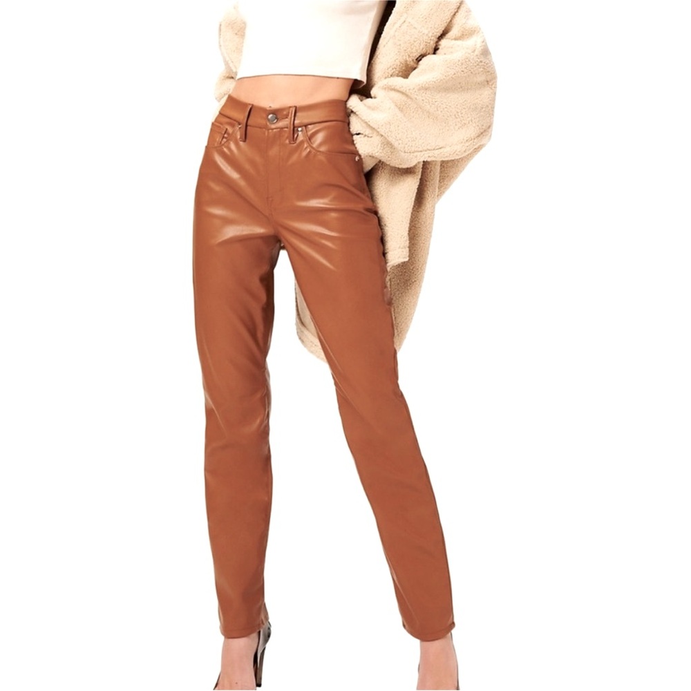 NWOT Good American Brown Good 90's Icon Faux Leather Pants in a size 2